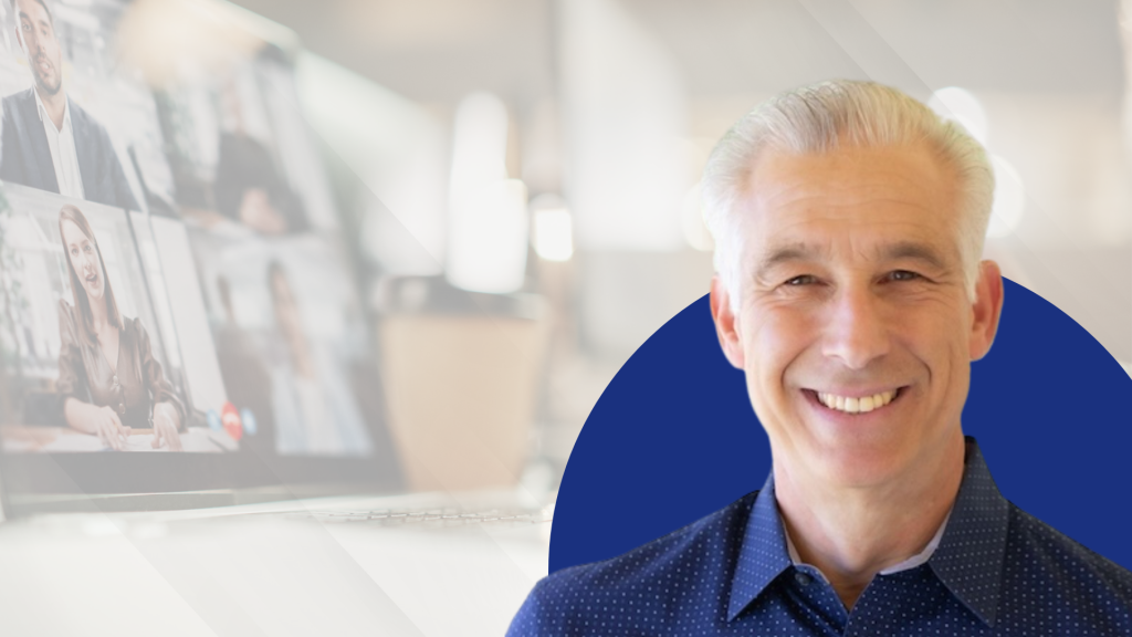 Chuck Manganelli headshot in front of virtual meeting background